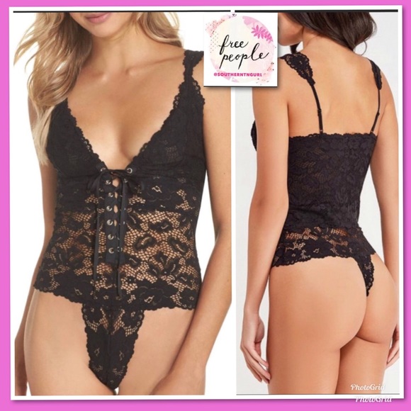 NWT FREE PEOPLE ”Gazey Eyes” Lace Thong Bodysuit - Picture 1 of 9